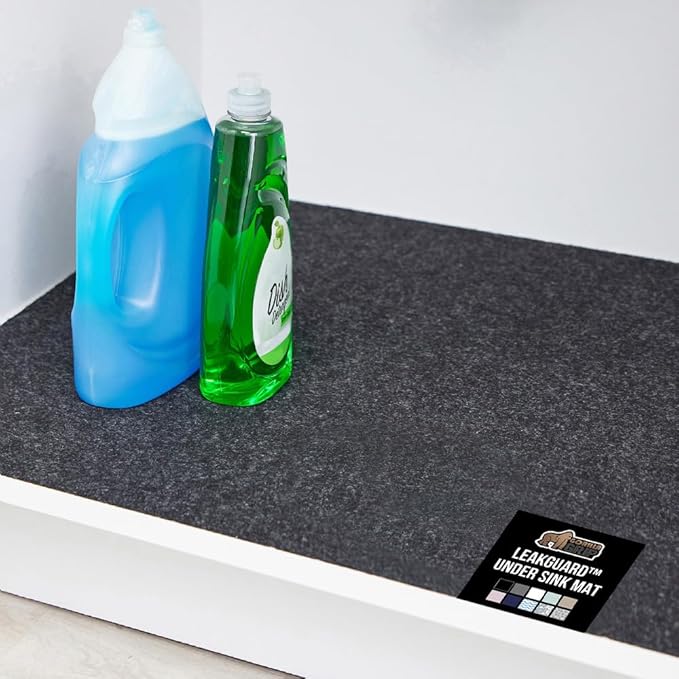 GORILLA GRIP LeakGuard Non-Adhesive Under Sink Mat for Kitchen Cabinet, 24x50, Waterproof Quick Dry Shelf Liner, Durable Absorbent Felt Mats for Bathroom Sinks, Cabinets, Dresser, Easy Trim, Charcoal