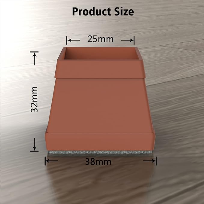 16 Pcs Square Chair Leg Protectors for Hardwood Floors, Silicone Felt Furniture Pads Non-Slip, Free Moving Table Leg Covers, Chair Protectors for Wooden Floors. Brown