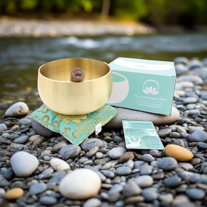 ZENPROSPERA Tibetan Singing Bowl Set – 6-Inch Sound Bowl for Meditation, Relaxation & Stress Relief | The ZenProspera Bowl - Lotus Edition - With Mallet, Gift Box, & Cushion
