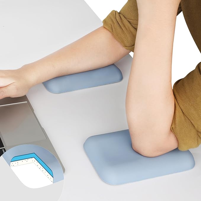 Leolee Elbow Rest Pads for Desk, Upgraded Gel Memory Foam Ergonomic Wrist Rest Pad Arm Rest Pads with Non-Slip Base, Cushion Support Relieve Elbow and Wrist Pain for Computer, Office, 2 Packs, Blue