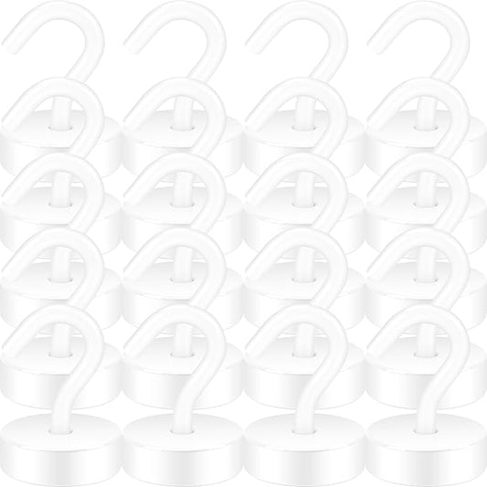 Neosmuk Magnetic Hooks, Cruise Ship Essentials, 40lb+ Heavy Duty Magnetic Hooks for Cruise Cabins, Refrigerator, Grill, Hanging, and Travel | Extra Strong Must-Haves Magnet Hook,White,Pack of 20