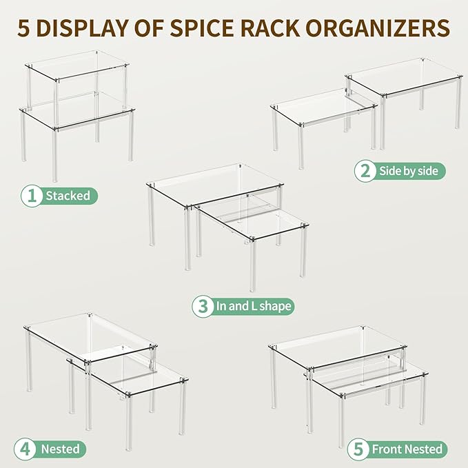 NESTRAXO 2Pack Acrylic Cabinet Organizer, Clear Cabinet Organizer Shelf, Spice Rack Organizer for Cabinet for Dishes, Spices, Soda Cans and Bottles, Stackable Shelves House Essentials for Gift