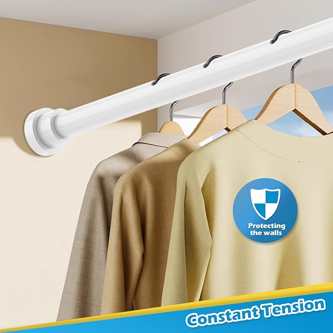 Tension Rod 18 to 28 Inch Spring Loaded Curtain Rods No Drilling Adjustable Short Spring Tension Rods White Expandable Pressure Curtain Rod for Closet, Cupboard, Window, Wardrobe
