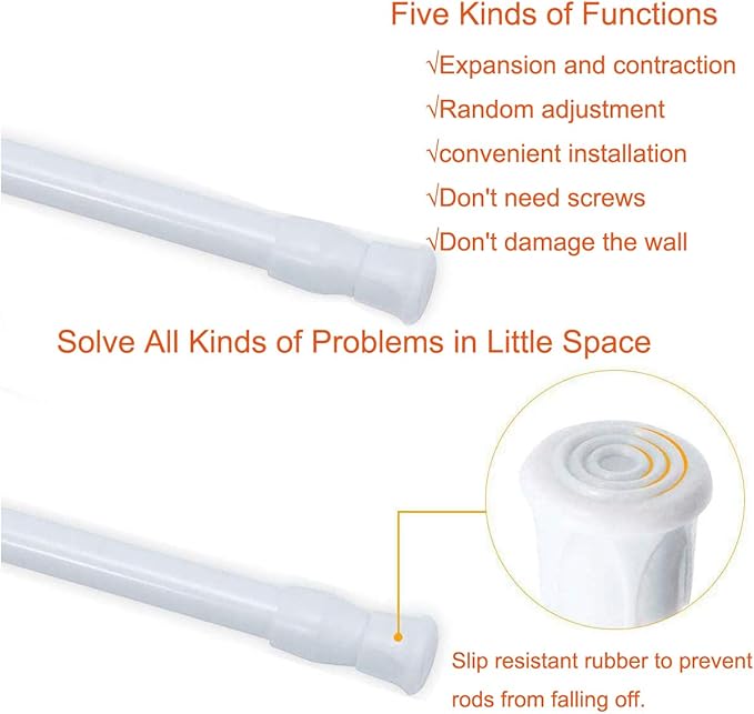 2 Pack Small Tension Rods 12 in to 20 Curtain Rods Window Rods in Extendable Width Spring Cupboard Bars for Kitchen Utensils, Closet, and Cabinet, Fit in The Spaces to Stay Up