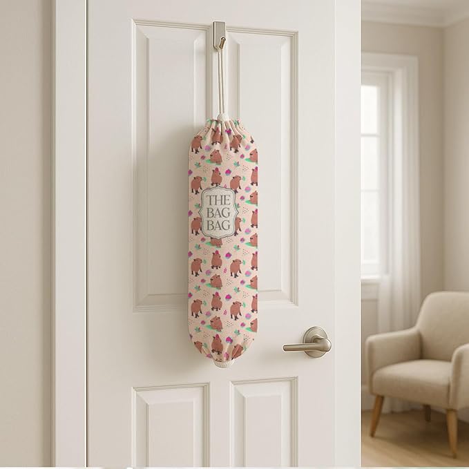 The Bag Bag Grocery Bags Holder, Capybara Plastic Bags Holder for Shopping Sack, Reusable Hanging Trash Sack Dispenser, Wall Mount Plastic Sacks Storage Container Dispenser