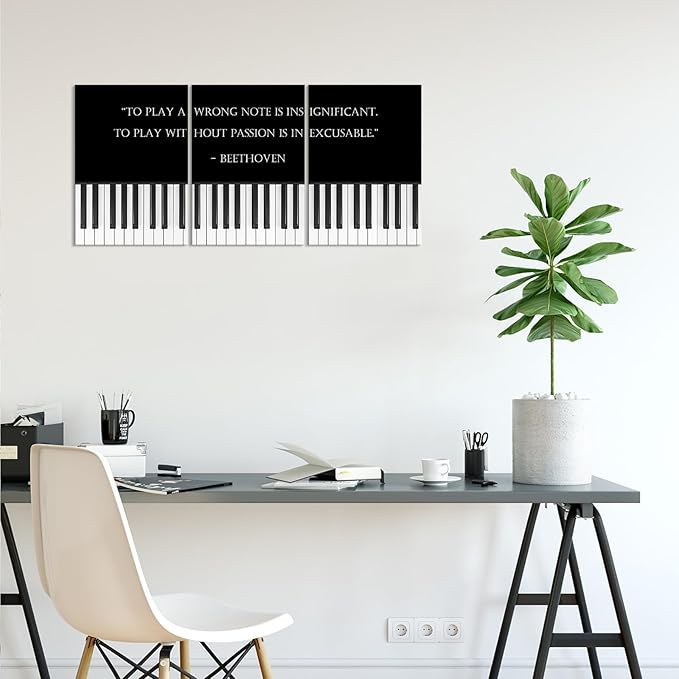 KAWAHONE Motivational Quote Wall Art Playing w/o Passion is INEXCUSABLE Encouraging Inspirational Wall Print Positive Quotes Wall Art With Beethoven Quotes Is for Office Bedroom Living Room Classroom
