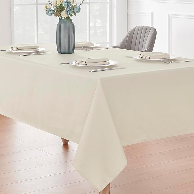 2 Pack Rectangle Tablecloth, 60x104 inch, Water Resistant Wrinkle Free Linen Textured Table Cloth Washable, Decorative Fabric Table Cover for Dining, Party and Camping, Beige
