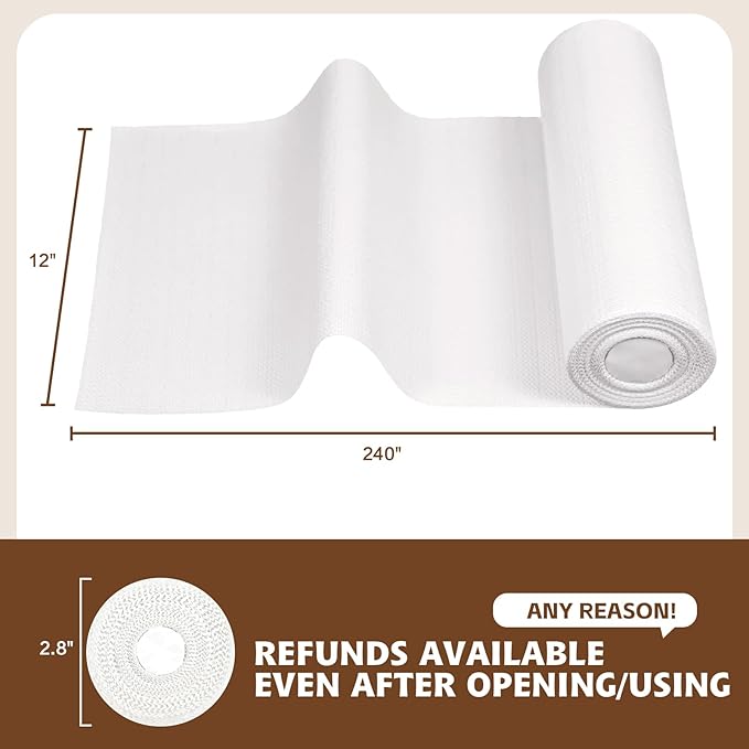 Shelf Liners for Kitchen Cabinets Non Adhesive Drawer Liner 23.6in x 30FT Pure White Thickened Shelf Liner Strong Non-Slip Easy to Clean for Tool Box Refrigerator with Knife and Tape Measure