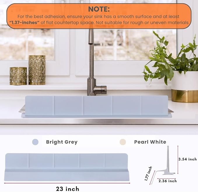 MessOut Extra Large Silicone Kitchen Sink Splash Guard 58x9x10cm– Non-Slip with Strong Suction, Non Crumble, non-harmful, Durable & Easy-to-Clean Protector for a Mess-Free Sink and Dishwashing (Grey)
