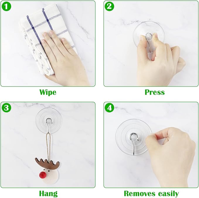 Hangerspace Suction Cup Hooks, 2.5 Inches Clear Suction Cups with Metal Hooks Large Suction Cup for Kitchen Bathroom Shower Wall Window Door - 8 Pack