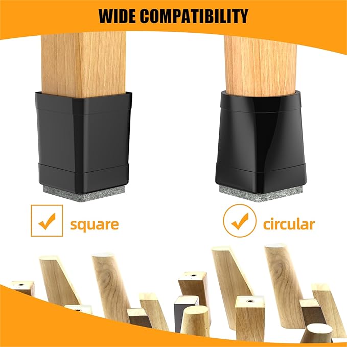 Square Chair Leg Protectors for Hardwood, 16Pcs Silicone Chair Legs Caps to Prevent Floor from Scratches and Reduce Noise, Easy to Move (1.25 Inch Black).