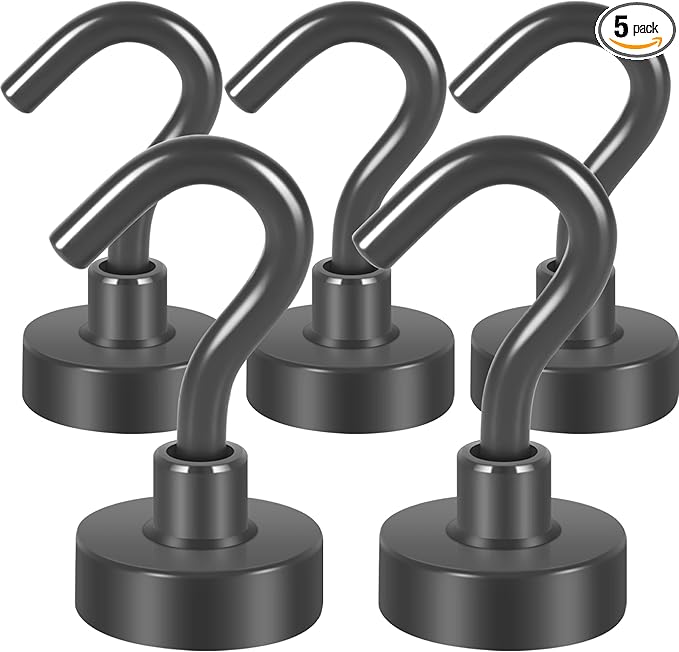 Neosmuk Magnetic Hooks, Cruise Ship Essentials, 30lb+ Heavy Duty Magnetic Hooks for Cruise Cabins, Refrigerator, Grill, Hanging, and Travel | Extra Strong Must-Haves Magnet Hook,Grey,5 Pack