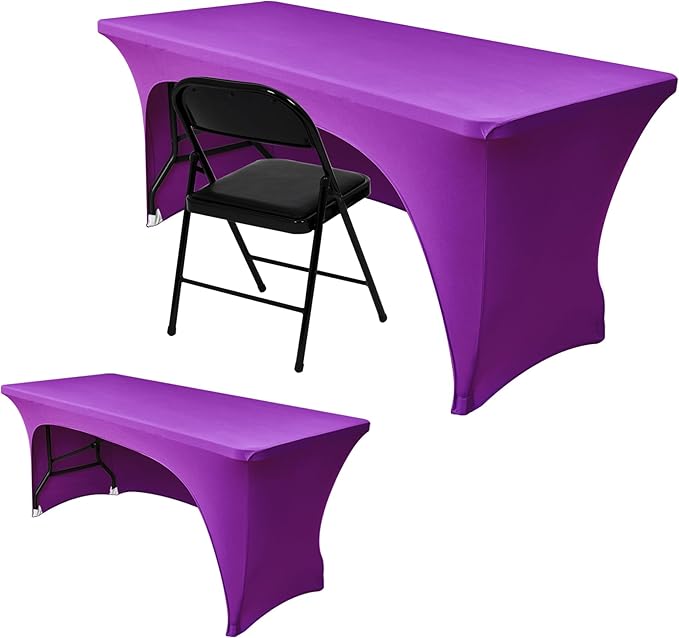 Nasitos 2 Pack Spandex Purple Tablecloths for 6 Foot Rectangle Table-Open Back Valentine's Stretch Tablecloths for 6 Foot, Washable and Wrinkle Resistant for Wedding, Parties, Buffet, Baby Shower