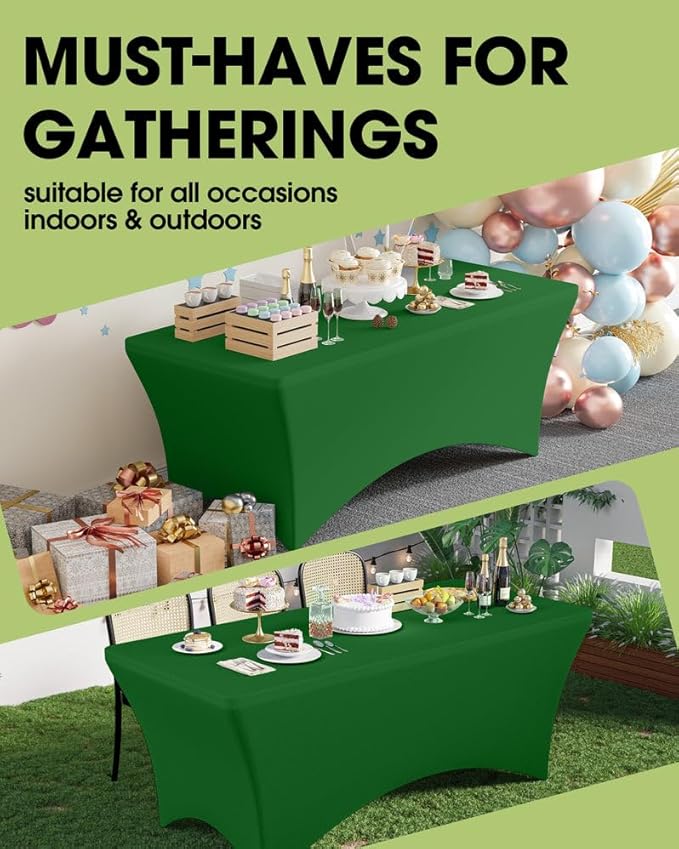 Pureegg Spandex Tablecloth 6ft - 2 Pack, Fitted and Tight Cloth for Rectangle Table, Wrinkle-Free and Stretch Table Cover for Party, Wedding, Banquet and Birthday, Green