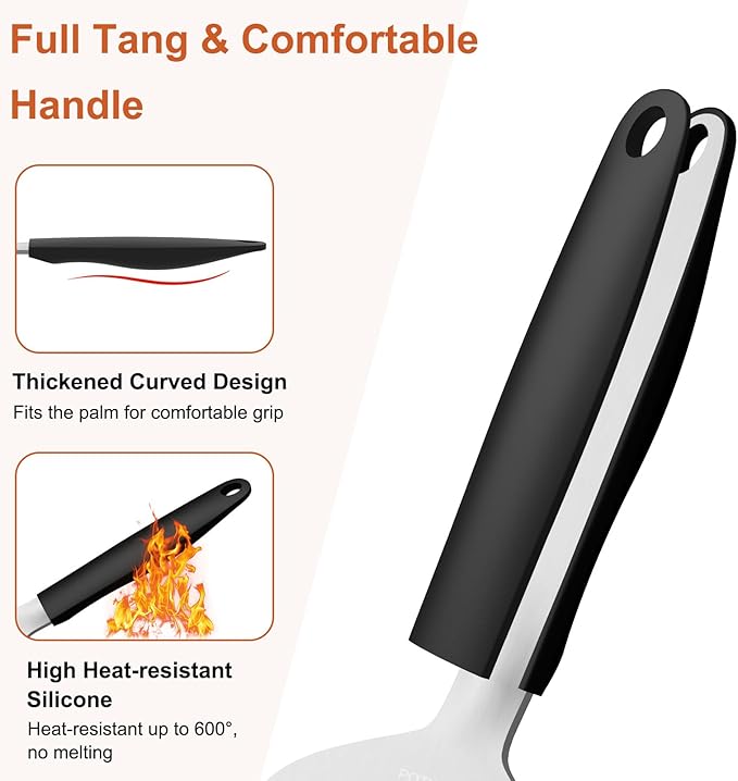 Stainless Steel Griddle Scraper, 5.3" & 4.5" Wide, Heavy Duty Metal Scraper, Sharp Blade and Full Tang Silicone Handle, Great BBQ Cleaning Kit for Flat Top Grill & Griddle Accessories (2 Pack)