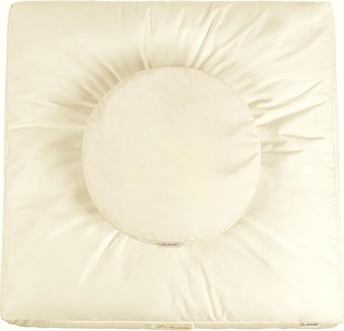 Hihealer Meditation Cushion Set Large Velvet Floor Pillow & Traditional Tibetan Yoga Bolster for Adults Zafu Meditation Mat with Buckwheat Filling (Cream)
