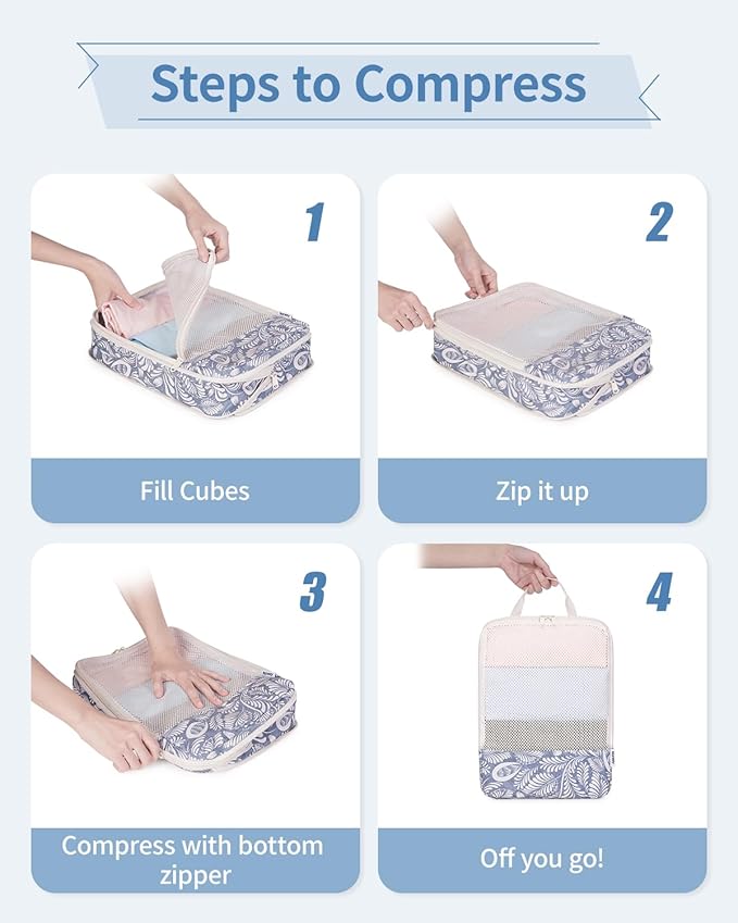 Narwey 6-Piece/5-Piece Compression Packing Cubes for Travel, for Kids, Women, Carry-on, Packing Organizers for Backpacks, Luggage, Suitcases, Duffle Bags