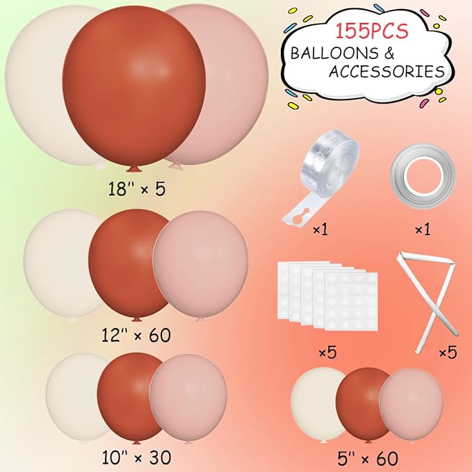 MEBAY Orange Pink Blush White Balloon Garland Arch Kit, 155Pcs Latex Balloons Different Size 18 12 10 5 inch for Baby Shower Gender Neutral Orange Citrus Kids Birthday Party Backdrop Decorations