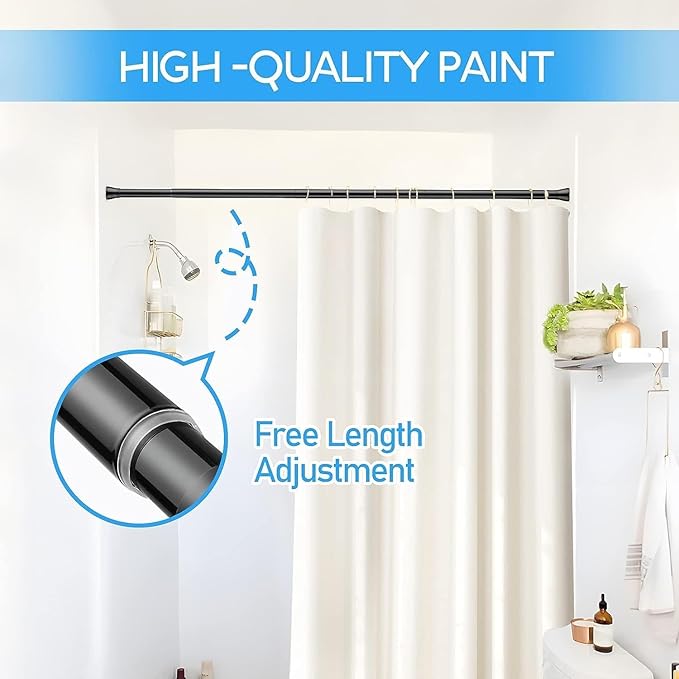 Tension Curtain Rod Black 1PCS Tension Rods for Windows 30 to 64 Inch Spring Curtain Rod Adjustable Tension Rod Tension Curtain Rod of Bathroom Window Curtain Rod Closet rod Kitchen rod Wardrobe