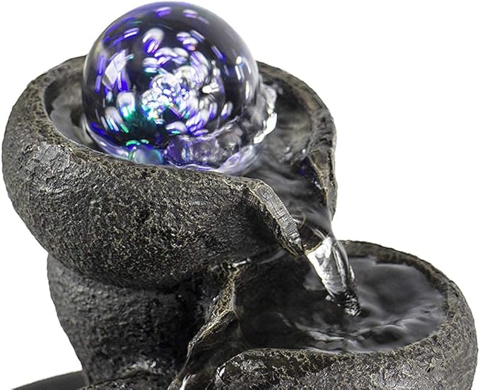 Ferrisland Tabletop Waterfall Fountain - 3-Step Modern Water Fountain with LED Light for Office Desktop Decor