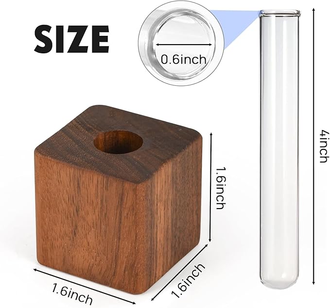 Mini Vase Magnets for Fridge,2PCS 3D Magnetic Wooden Wall Vase Holders with Test Tube, Magnetic Attachment Hard no Falling, Modern Home，for Kitchen, Refrigerator, Bedroom, Storage, Office Decorations