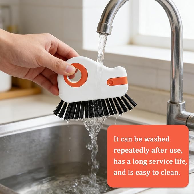 2PCS Car 2 in 1 Groove Cleaning Brush, Multifunctional Vehicle Window Track Cleaner Tool with Hidden Scraper, Auto Crevice Gap Grout Scrub Brush for Sliding Door Track, Universal Fit (Orange)