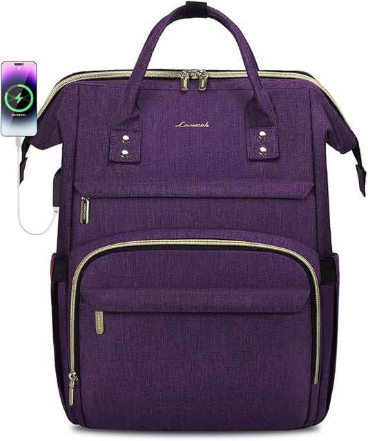 LOVEVOOK Laptop Backpack for Women,17 Inch Professional Womens Travel Backpack Purse Computer Laptop Bag Nurse Teacher Backpack,Waterproof Work Bags Carry on Back Pack with USB Port,Dark Purple