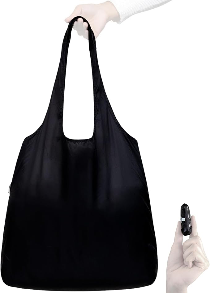 Nanobag Ultra-Lightweight Foldable Tote for Women & Men, Reusable Grocery & Travel Bag, Packable Collapsible Compact Market Essential (Standard Black)