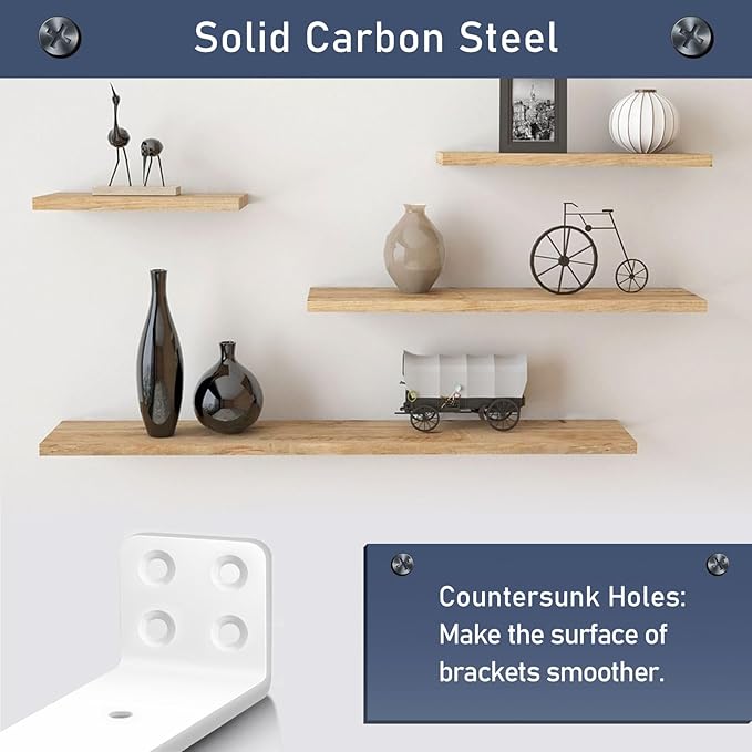 MLOQI 4 Pack Floating Shelf Bracket Heavy Duty, Hidden Shelf Brackets 5mm Thick L Brackets for Shelves up to 50 KG (White 30cm)