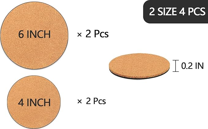 Venyat 4 Pieces 2 Sizes Cork Plant Coasters, 4/6 Inch Cork Plant Mats, Cork Coaster for Planters, Plant Coasters for House Plants Indoors (Nude & Black)
