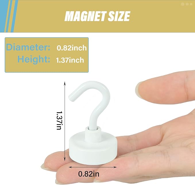 Neosmuk Magnetic Hooks, Heavy Duty Earth Magnets with Hook for Refrigerator, Extra Strong Cruise Hook for Hanging, Magnetic Hanger for Cabins, Grill (White, 6 Pack)