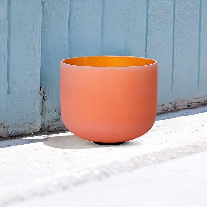 11 inch Orange D Note Sacral Chakra Quartz Crystal Singing Bowl, for Healing Mindfulness Meditation Yoga Sound Baths, with Rubber Mallet O-ring