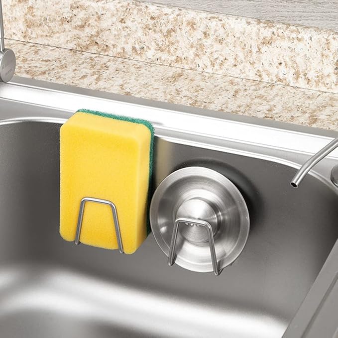 LEFTSTARER 4 Pack Sink Sponge Holder for Kitchen Sink Premium SUS304 Stainless Steel Rustproof Waterproof Quick Drying Small Strong Adhesive Sponge Holder (6.Silver X 8PCS Upgrade Style)