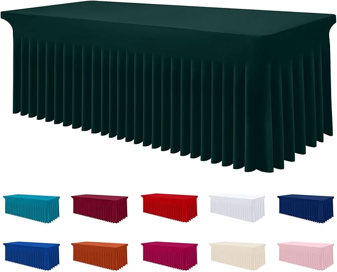 Smiry Spandex Tablecloth, Elastic Fitted Stretch Tablecloth for 8FT Rectangle Tables, Waterproof Washable Table Cover Skirt for Outdoor, Wedding, Banquet & Parties (Hunter Green, 96Lx30Wx30H Inch)