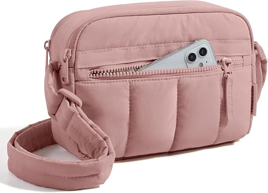 BAGSMART Cross Body Purse, Mini Crossbody Bags for Women Travel Purse, Puffy Shoulder Handbag Wallet with RFID Blocking Slots, Dark Pink-small