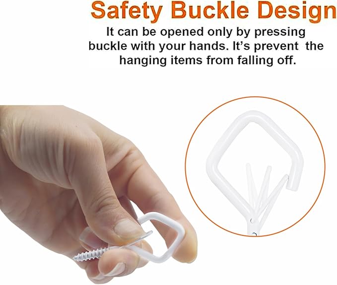35PCS Eye Screw Hooks for Hanging Heavy Duty with Safety Buckle. Metal Ceiling Hooks for Hanging Plants, Cup, Wind Chime, Bird Feeders, String Lights at Indoor & Outdoor, 2.36 Inches White