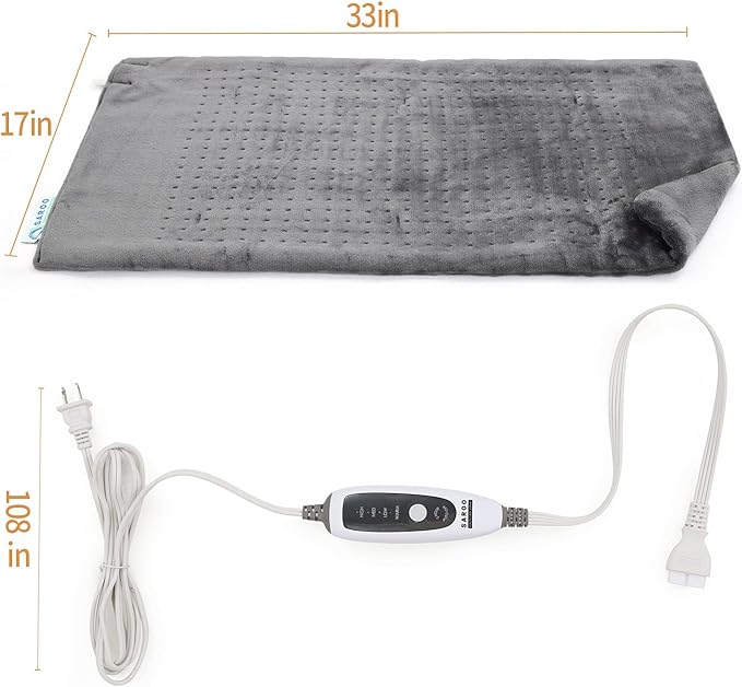 Heating Pad for Neck and Shoulders and Back, Shoulder Heating Pad for Pain Relief with Dry&Moist Heat Therapy, Auto-Off, 9ft Extra Long Wire,Gifts for Mom Women,Dark Blue, 17"*33" (Light Grey)
