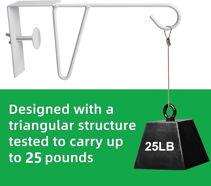 moonoom 4 Pcs Adjustable Vinyl Fence Hooks, Patio Hangers Decorative White Powder Coated Steel Fence Hangers Suitable for Hanging Plants,Lights,Basket (4pcs White)