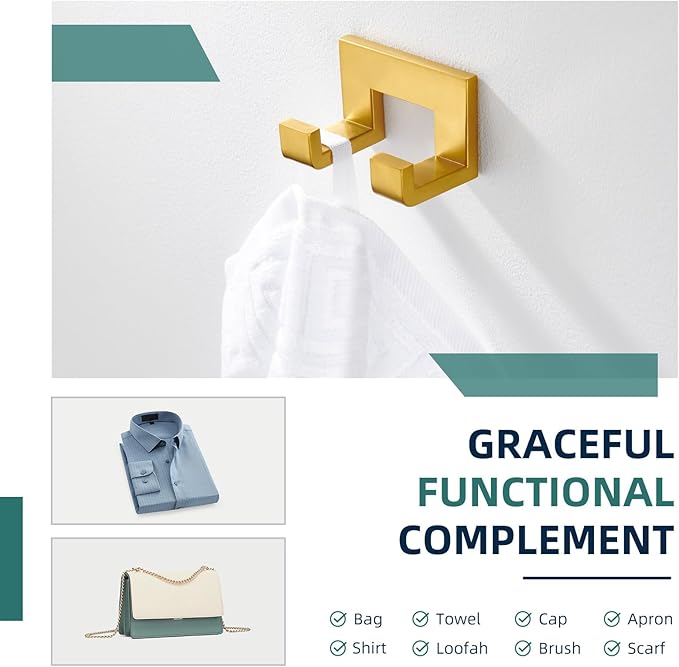 Angle Simple Towel Hook, SUS 304 Stainless Steel Wall Coat Hook, Bathroom Double Hand Towel Holder, Brushed Dark Gold