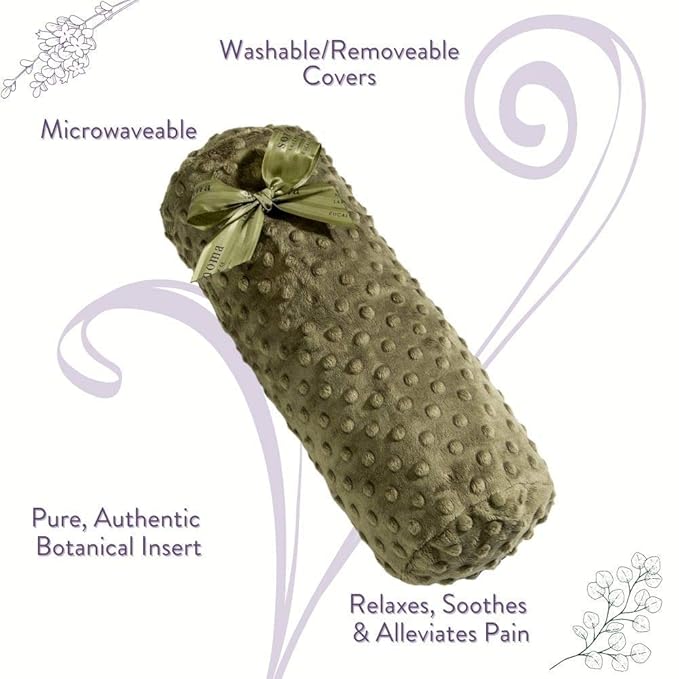 Sonoma Lavender Eucalyptus Bolster Roll, Microwaveable, Hot/Cold Neck Pillow, Soothing and Relaxing Pain Relief for Neck, Low Back or Behind The Knees, Removable/Washable Cover, (Green Dot)