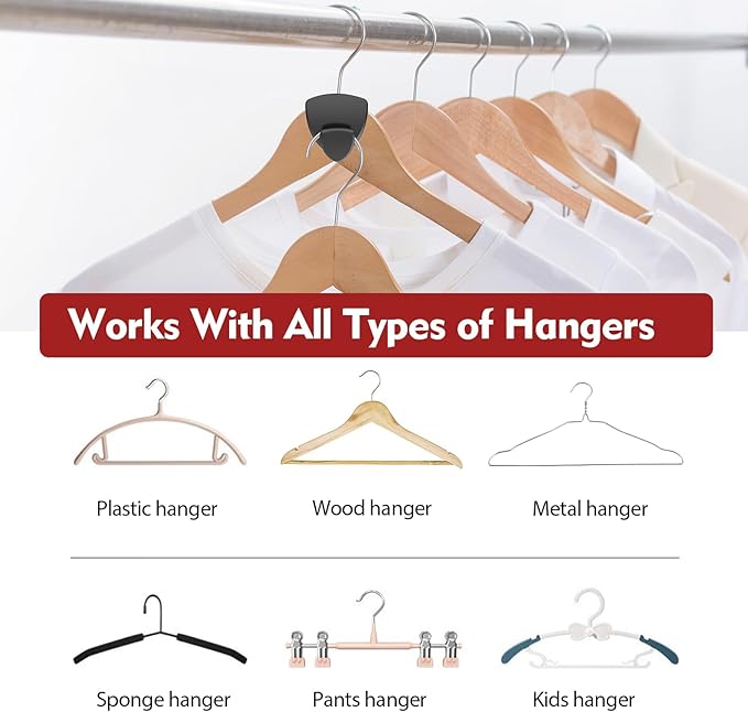 Space Saving Hanger Hooks 30Pcs, Upgrade Heavy Duty Space Saver Hangers Connector Hooks for Clothes, Premium Hanging Closet Organizer for Dorm, Garment Hanging Hooks, Black