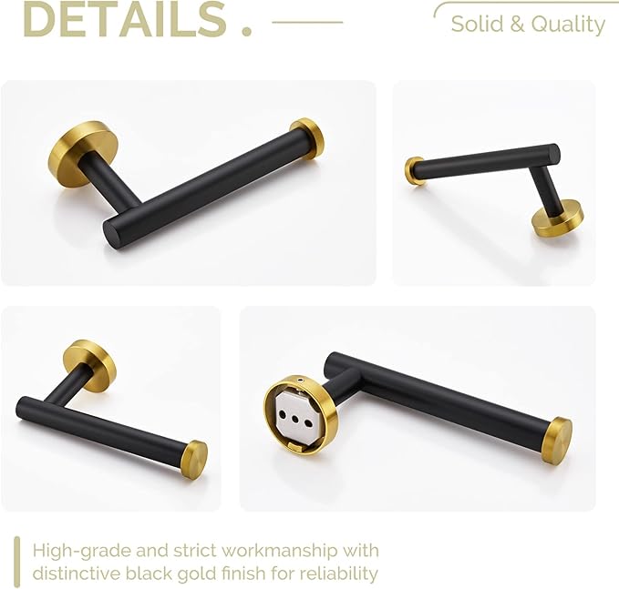 Toilet Paper Holder Black & Gold, Angle Simple Stainless Steel Bathroom Tissue Hanger, Lavatory Paper Roll Dispenser Wall Mount