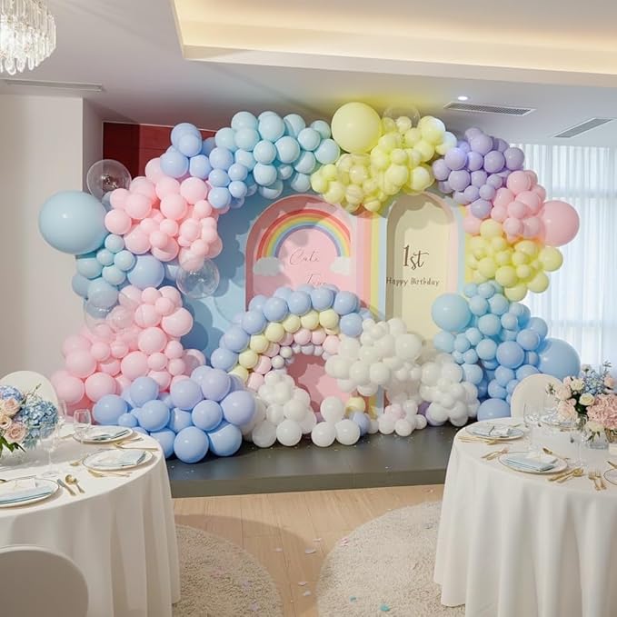 EICUECUE 426Pcs Pastel Balloon Arch Kit - 7 Macaron Assorted Colors Balloon Garland Kit for Birthday Party Kids Girls Baby Shower Wedding Anniversary Pride Easter Rainbow Supplies Party Decorations