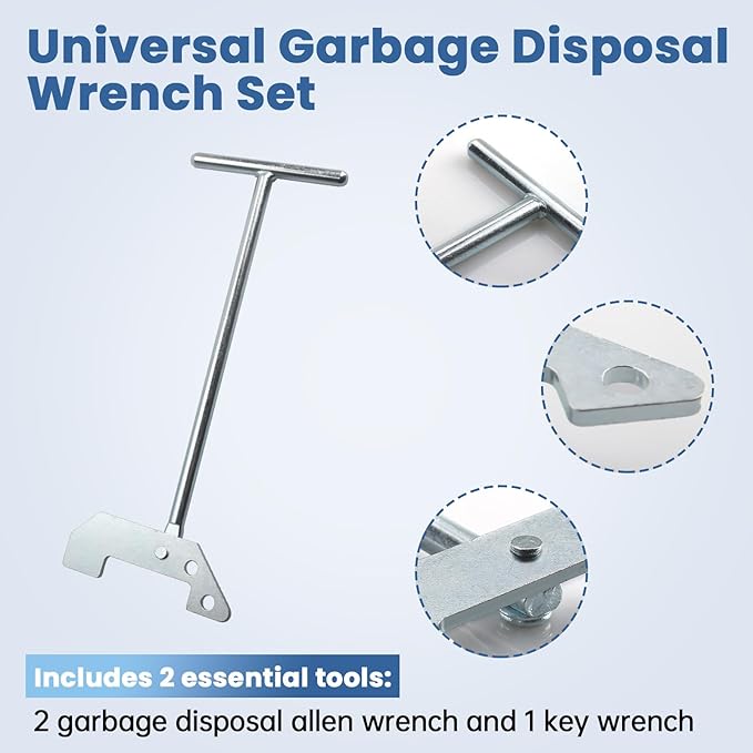 Garbage Disposal Wrench, Garbage Disposal Unjamming Wrench with 2 Garbage Disposal Allen Wrench, Garbage Unclogger to Dislodge Jams or Clutter from Above the Sink