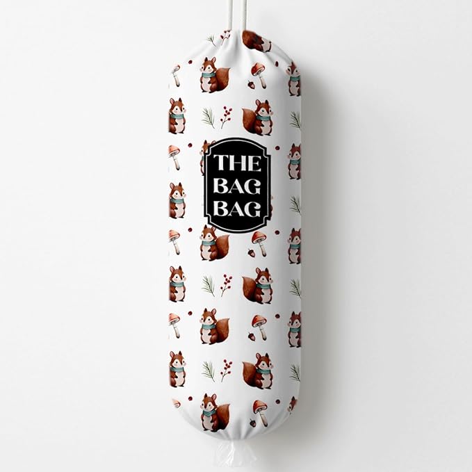 The Bag Bag Grocery Bags Holder, Cute Squirrel Grocery Bags Holder Organizer for Shopping Sack, Reusable Hanging Trash Sacks Dispenser, Wall Mount Plastic Sack Storage Container Dispensers