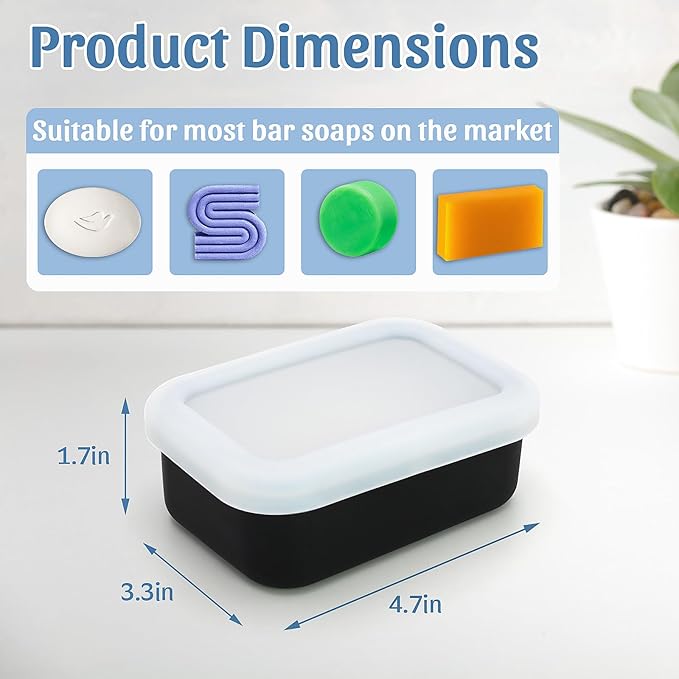 OZNER Leak Proof Travel Soap Container (Black) - Silicone Soap Case with Drainage Pad, Compact Shatterproof Dish for Travel, Camping, Gym, Dorm, Bathroom Organizer