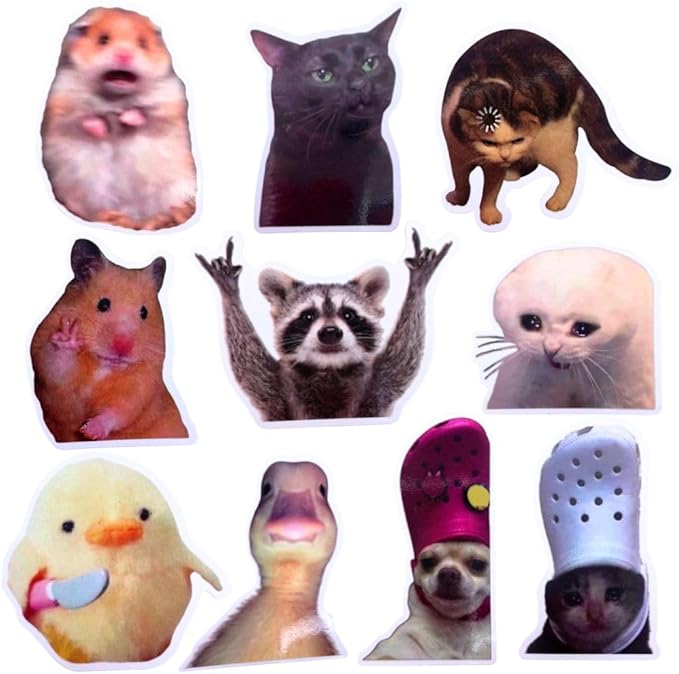 10PC Funny Meme Animals Fridge Magnets, Fun Cute Weird Magnetic Crying Cat Dog Hamster Duck Magnets for Gaming Kitchen Home Decor Bumper School Locker Work for Boys Girls Adult Accessories