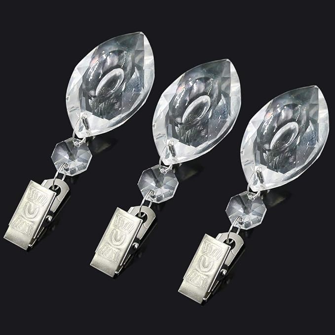 Swpeet 10pcs Eye Tablecloth Weights with Metal Clip Kit, Crystal Glass Teardrop Prisms Pendant for Outdoor Picnic Tables
