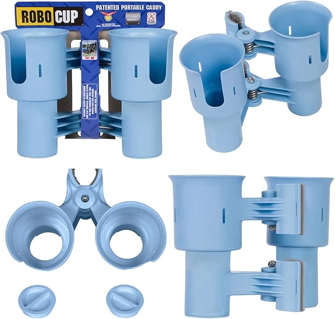 ROBOCUP, Light Blue EZ-Spring, Updated Version, Best Cup Holder for Drinks, Fishing Rod/Pole, Boat, Beach Chair, Golf Cart, Wheelchair, Walker, Drum Sticks, Microphone Stand