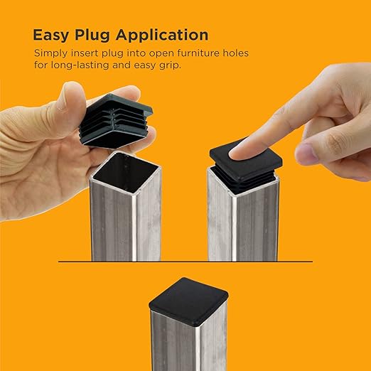 Prescott Plastics 1/2” (12.7mm) Outer Perimeter Ribbed Plastic Hole Plugs, Square Black Metal Tubing End Caps, Strong Furniture Leg Inserts, Impact & Weather Resistant, Made in The USA - 20 Pack